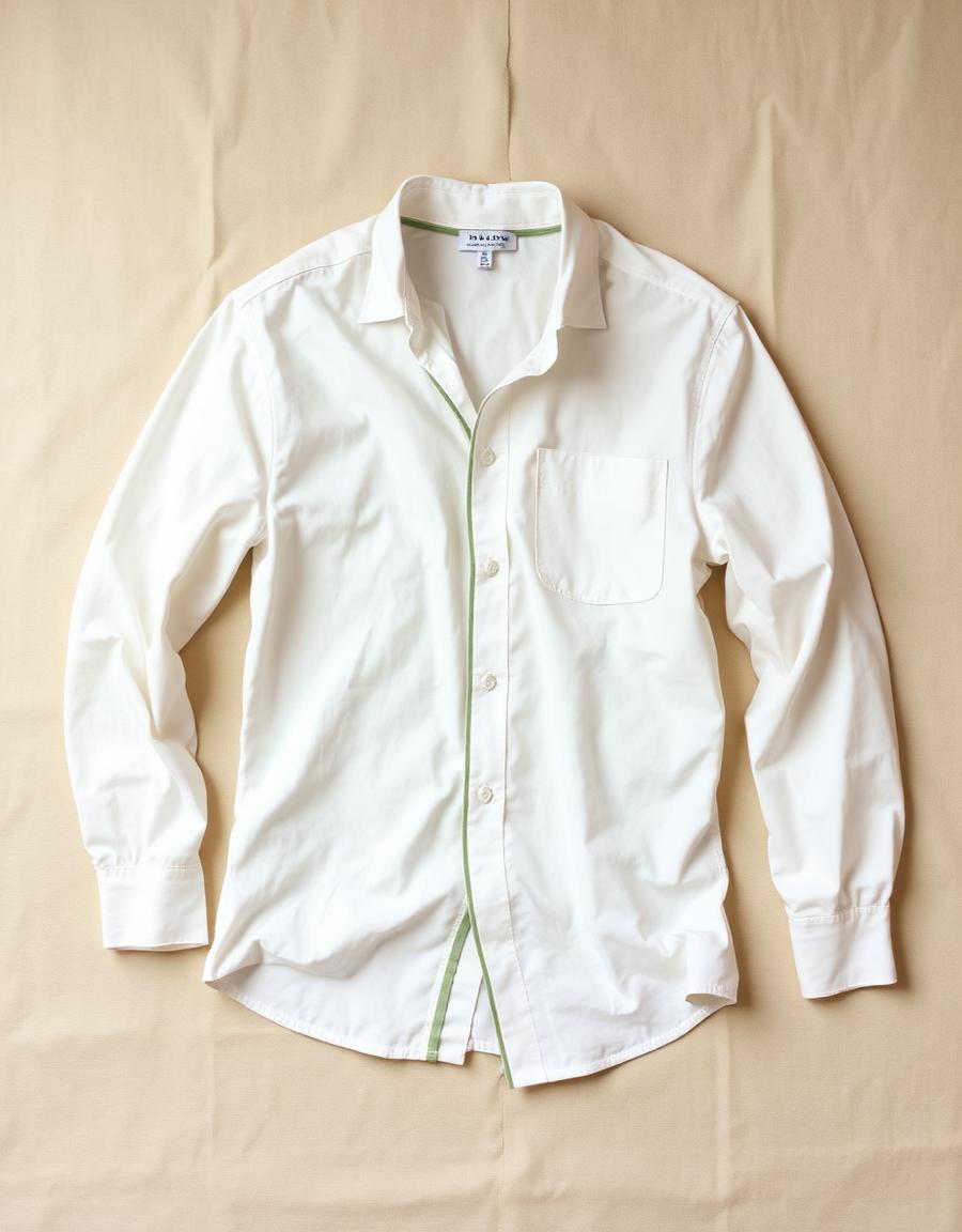 Relaxed Cotton Shirt in White / Sage