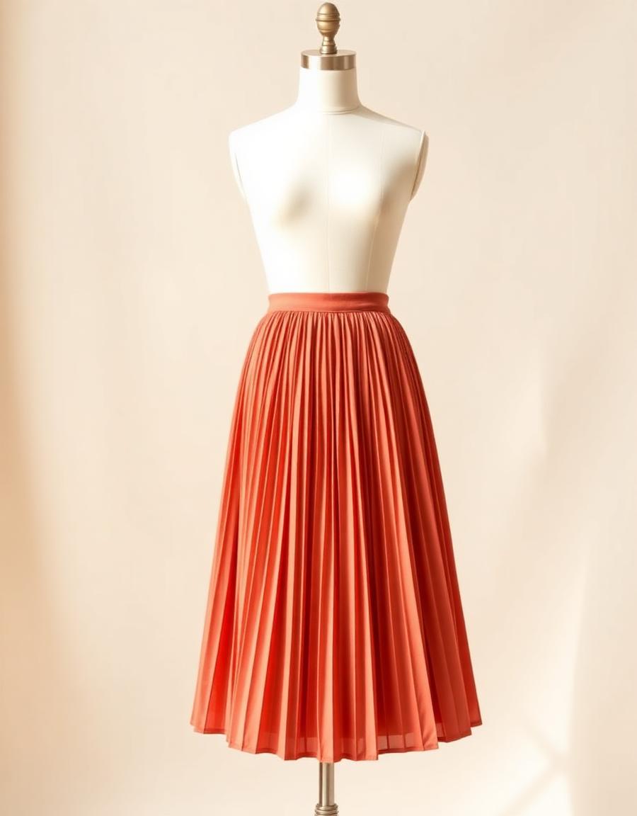 Midi Pleated Skirt in Clay