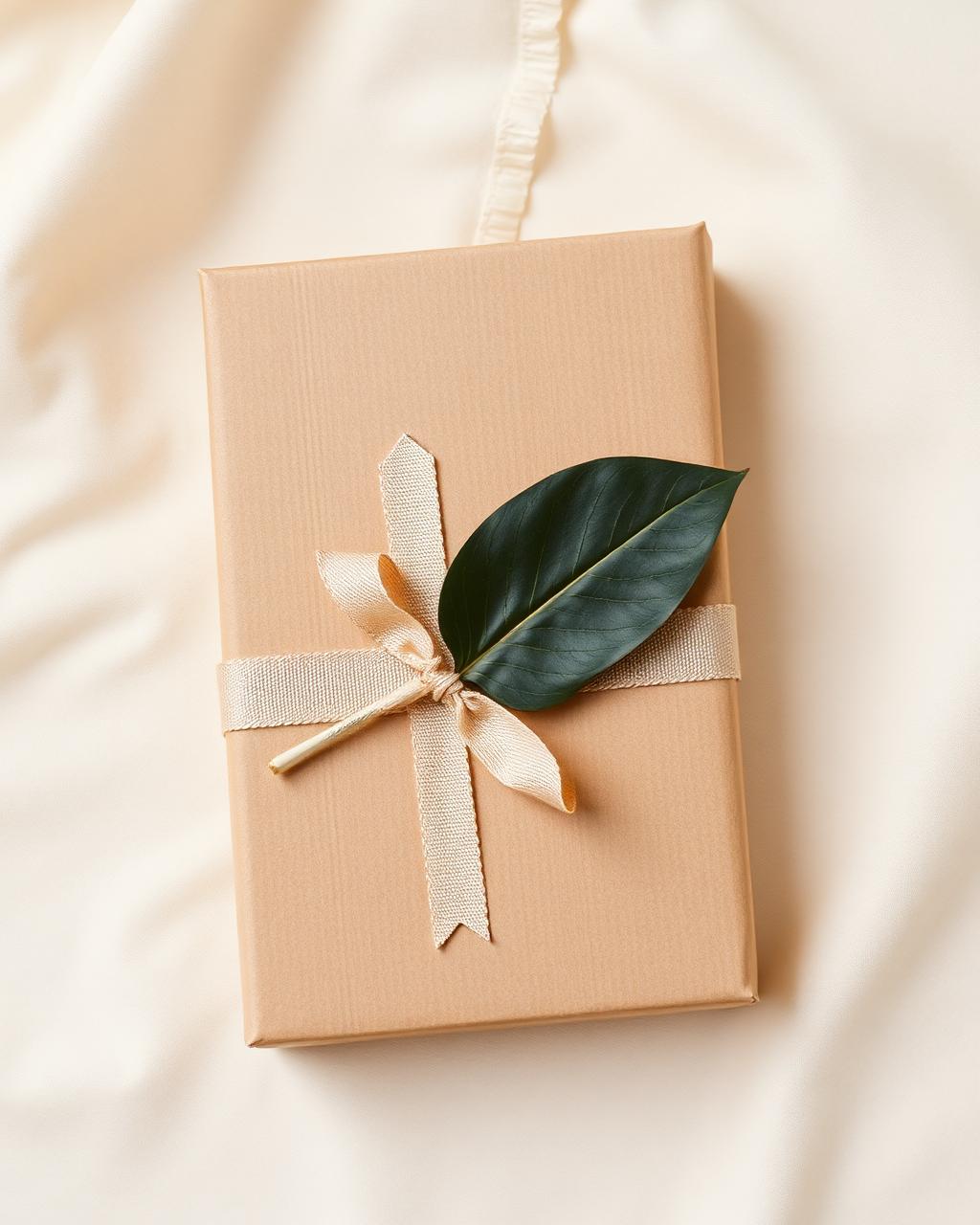Sustainable kraft paper packaging with linen ribbon